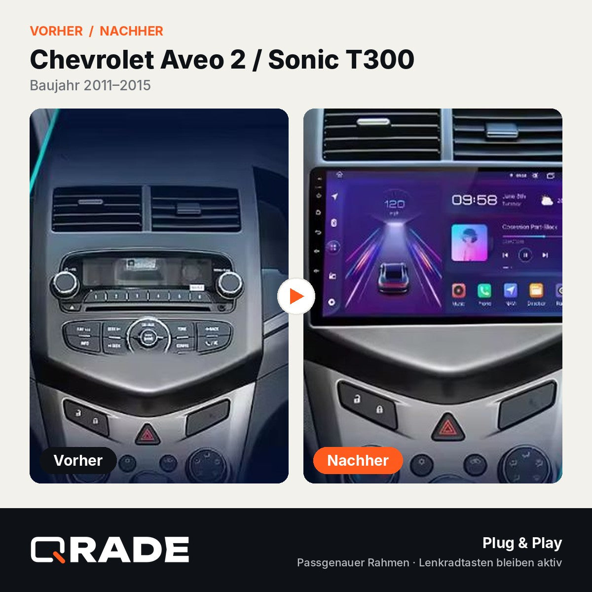 Chevrolet Aveo 2 Sonic T300 2011-2015 – Autoradio mit Wireless CarPlay & Android Auto