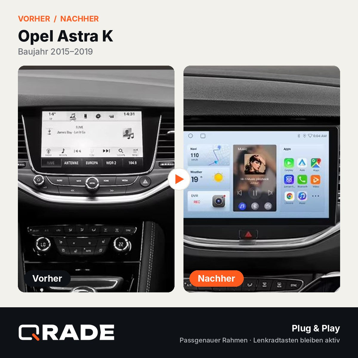 Opel Astra K 2015-2019 – Autoradio mit Wireless CarPlay & Android Auto