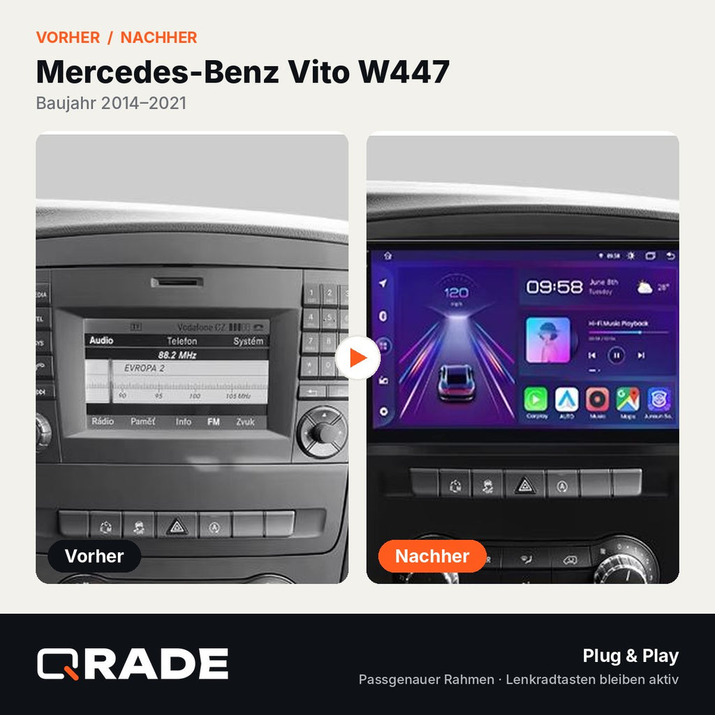 Mercedes Benz Vito W447 2014-2021 – Autoradio mit Wireless CarPlay & Android Auto