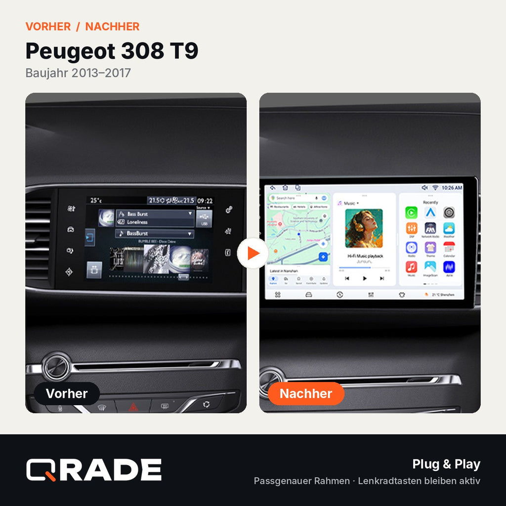 Peugeot 308 2013-2017 – Autoradio mit Wireless CarPlay & Android Auto