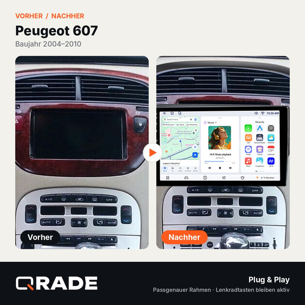 Peugeot 607 2004 - 2010 – Autoradio mit Wireless CarPlay & Android Auto
