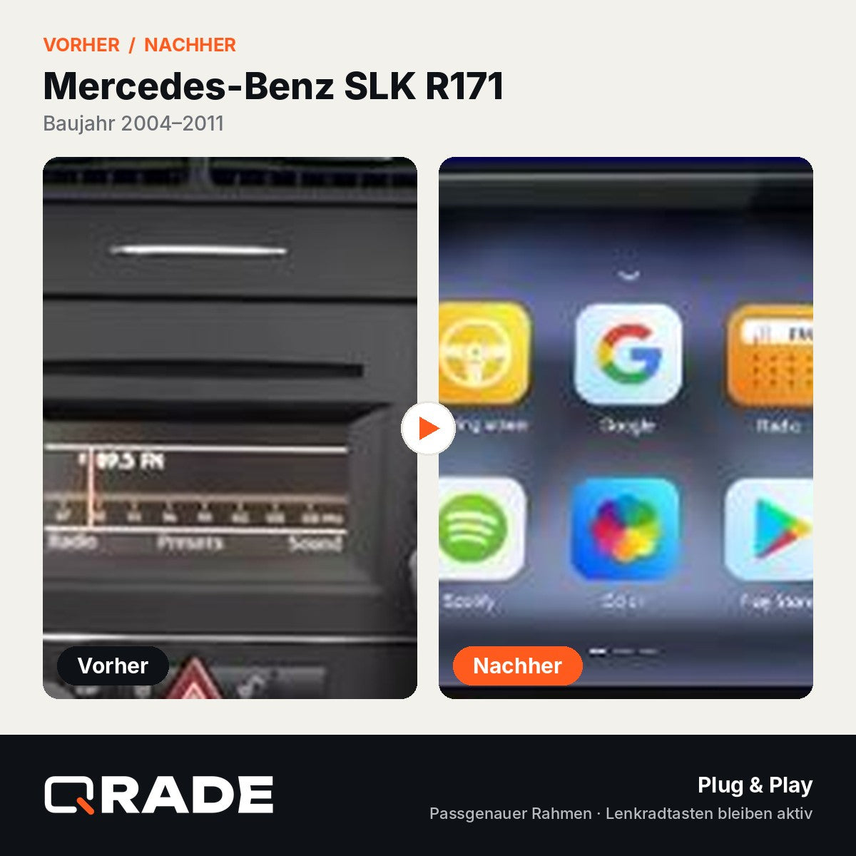 Mercedes-Benz SLK Class R171 2004-2011 – Autoradio mit Wireless CarPlay & Android Auto