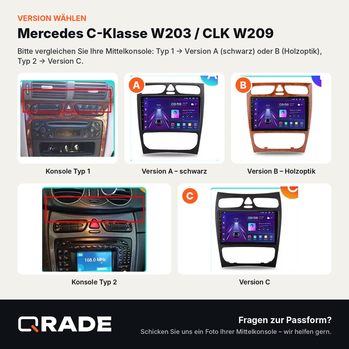 Mercedes Benz C Class CLK Class S203 W203 W209 A209 2000-2005 – Autoradio mit Wireless CarPlay & Android Auto (Rahmen BenzW209（A）)