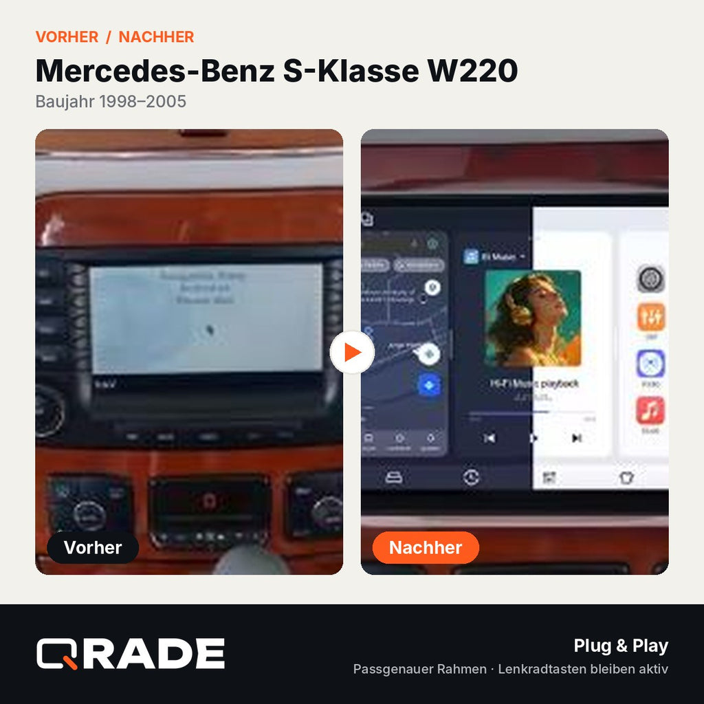 Mercedes Benz S Class W220 1998 - 2005 2 din DVD – Autoradio mit Wireless CarPlay & Android Auto