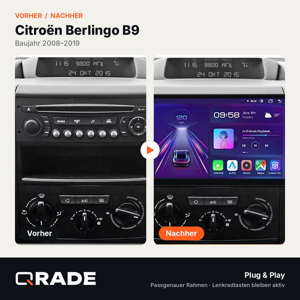 Citroen Berlingo B9 2008-2019 – Autoradio mit Wireless CarPlay & Android Auto