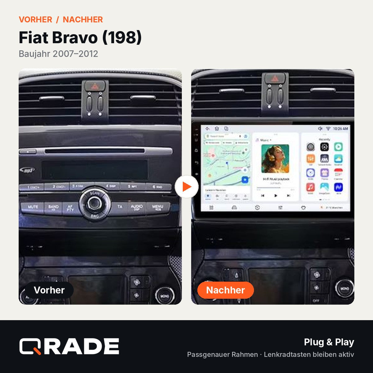 Bravo 2007 -2012 – Autoradio mit Wireless CarPlay & Android Auto