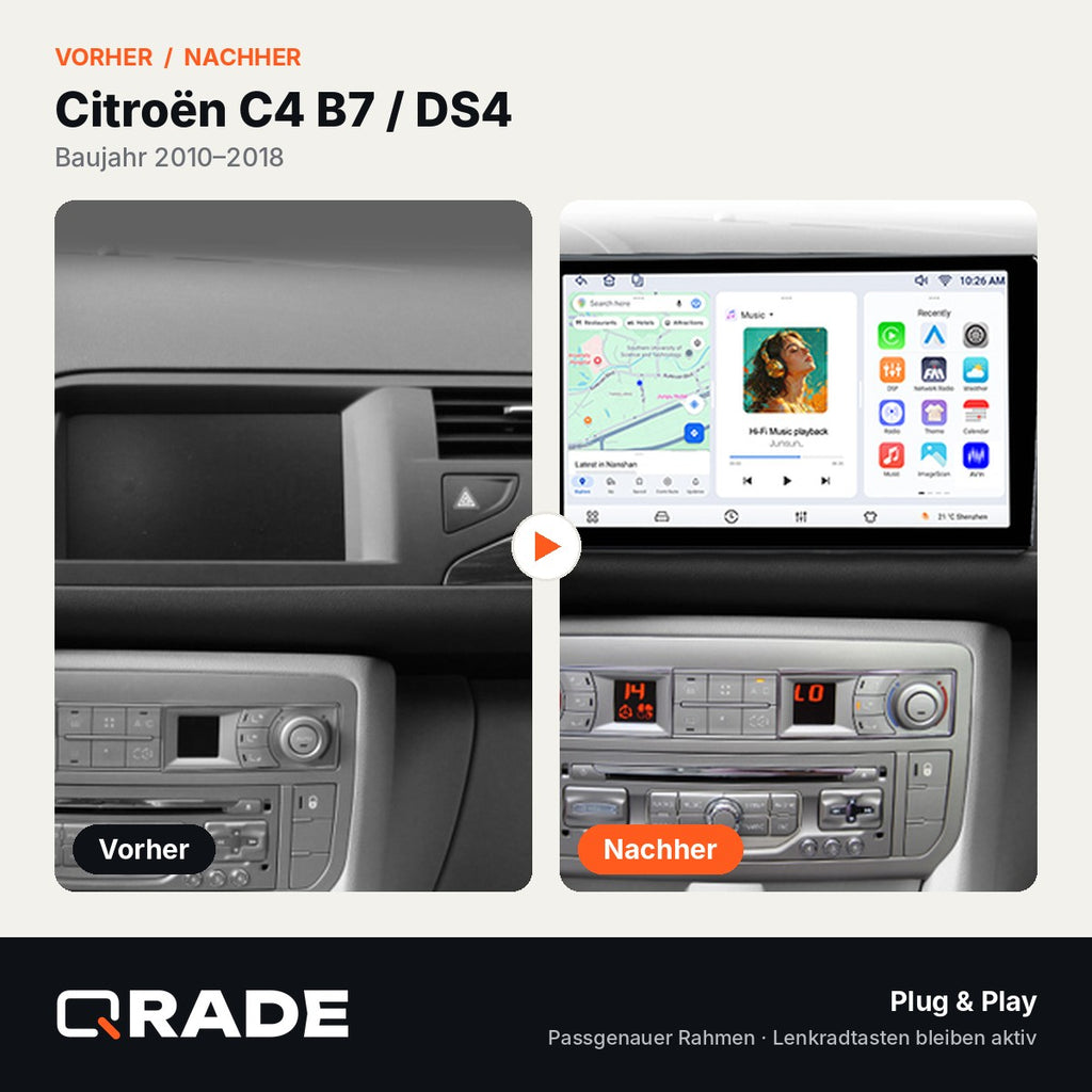 Citroen C4L 2011-2018 – Autoradio mit Wireless CarPlay & Android Auto