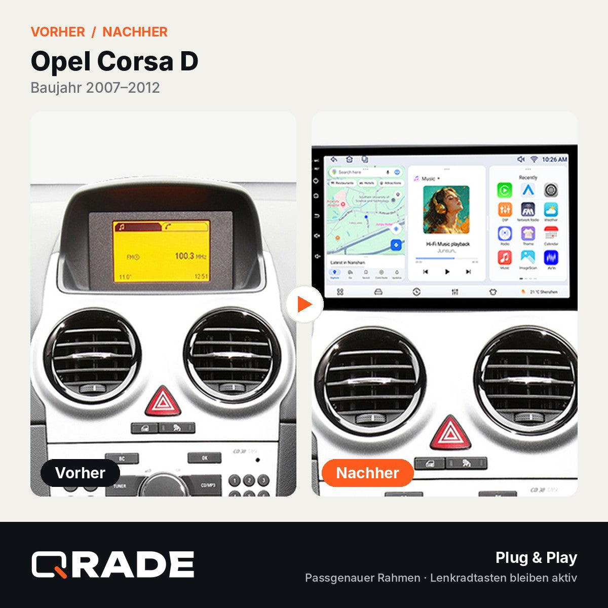 Opel Corsa D 2007 - 2012 – Autoradio mit Wireless CarPlay & Android Auto
