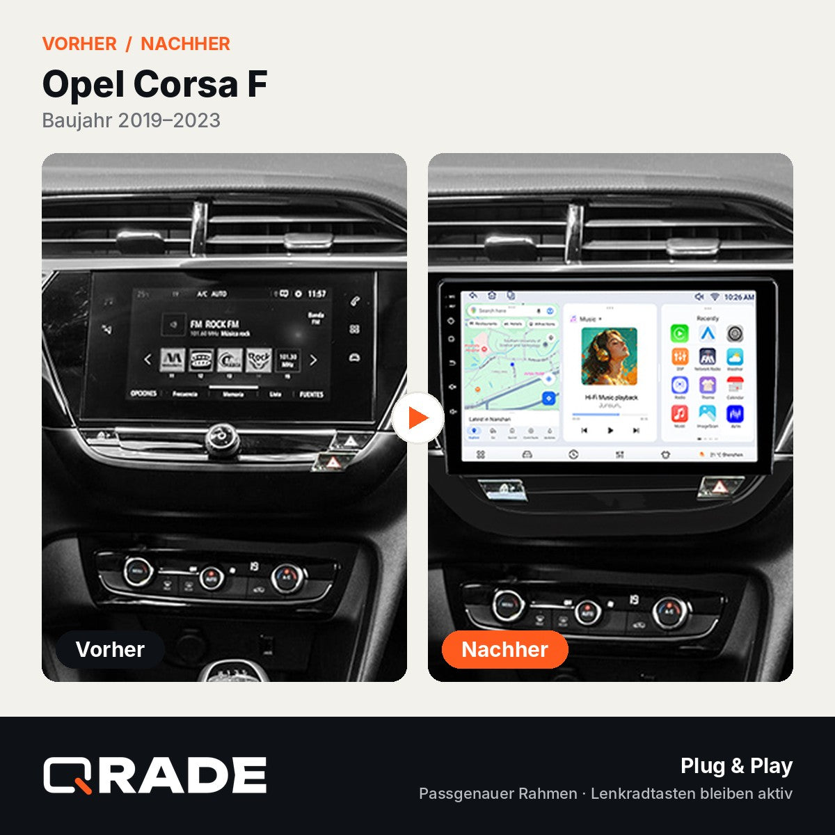 Corsa F 2019 - 2023 – Autoradio mit Wireless CarPlay & Android Auto