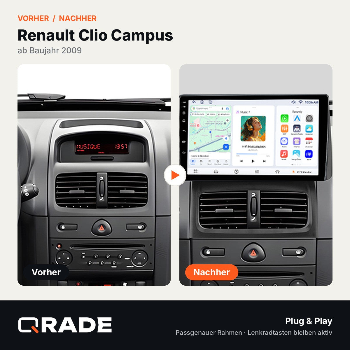 Renault Clio Campus 2009 – Autoradio mit Wireless CarPlay & Android Auto