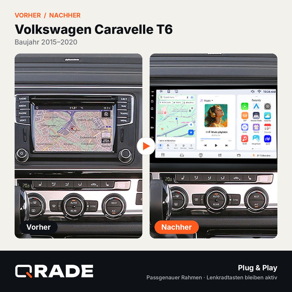 Volkswagen Caravelle 6 2015-2020 – Autoradio mit Wireless CarPlay & Android Auto