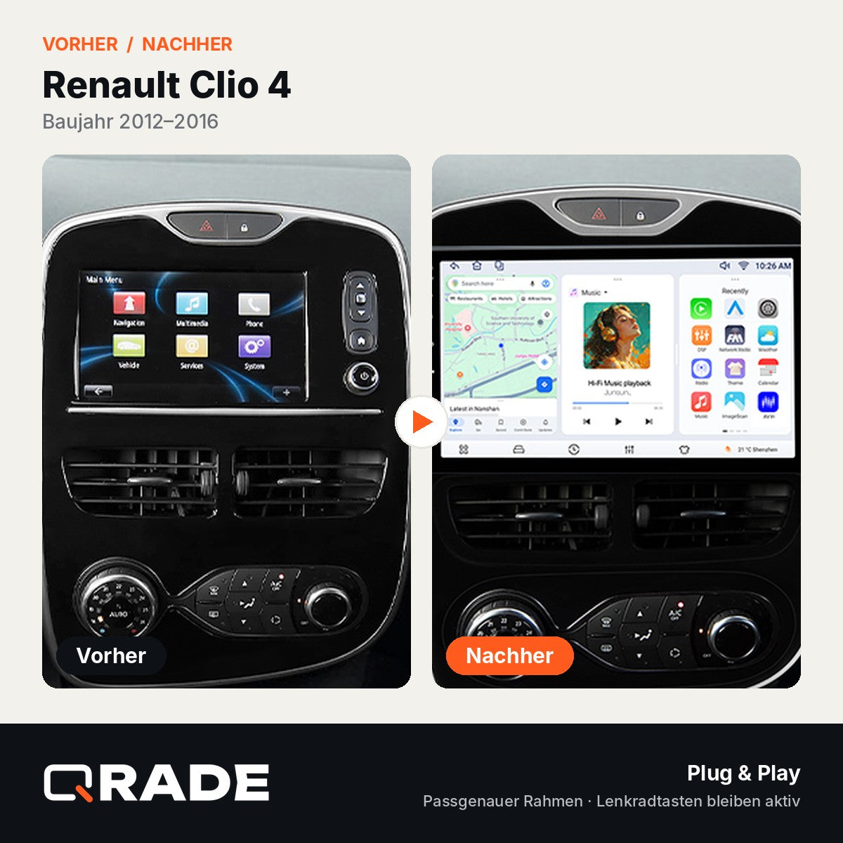 Renault Clio 4 2012-2016 – Autoradio mit Wireless CarPlay & Android Auto