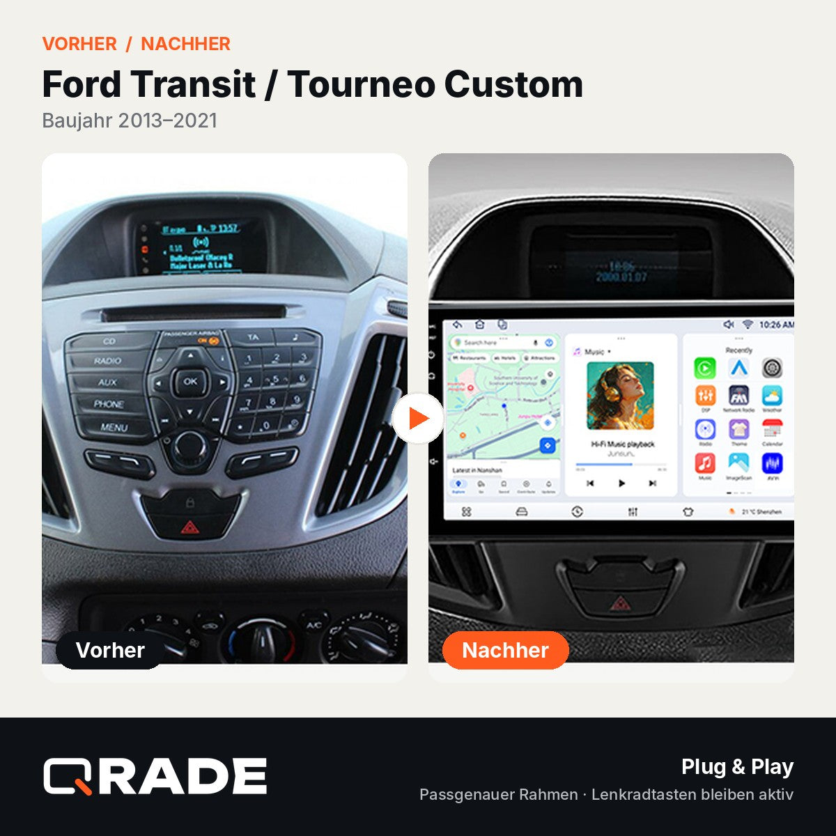 Transit Custom 2013-2018 – Autoradio mit Wireless CarPlay & Android Auto