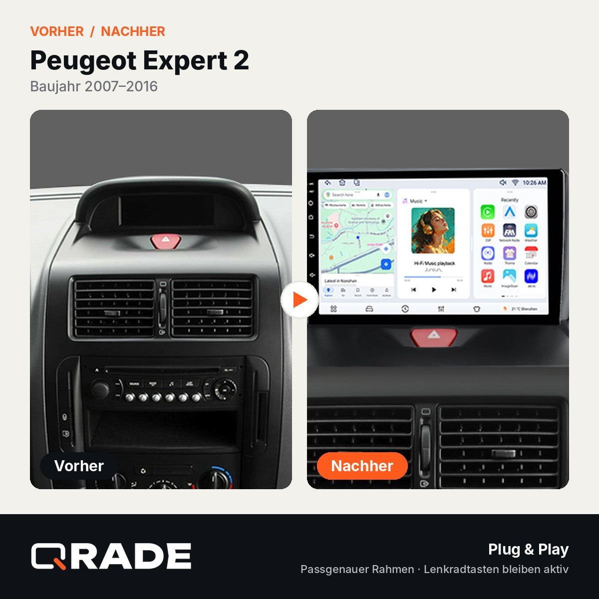 Peugeot Expert 2007 - 2016 – Autoradio mit Wireless CarPlay & Android Auto