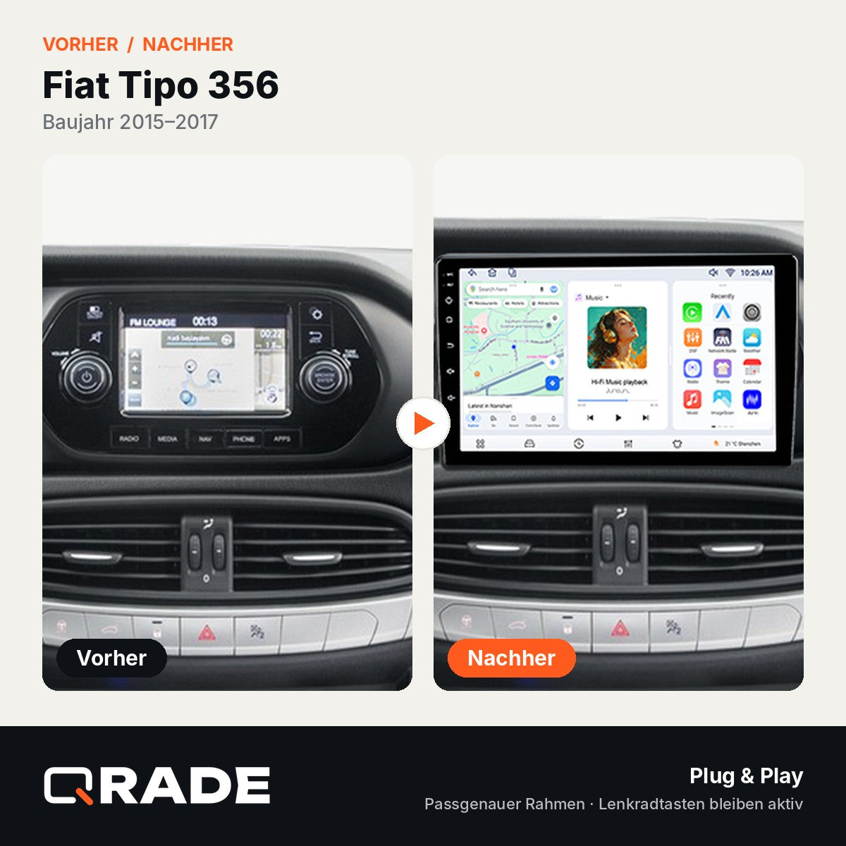 Tipo Aegea Egea (2015, 2016, 2017 – Autoradio mit Wireless CarPlay & Android Auto
