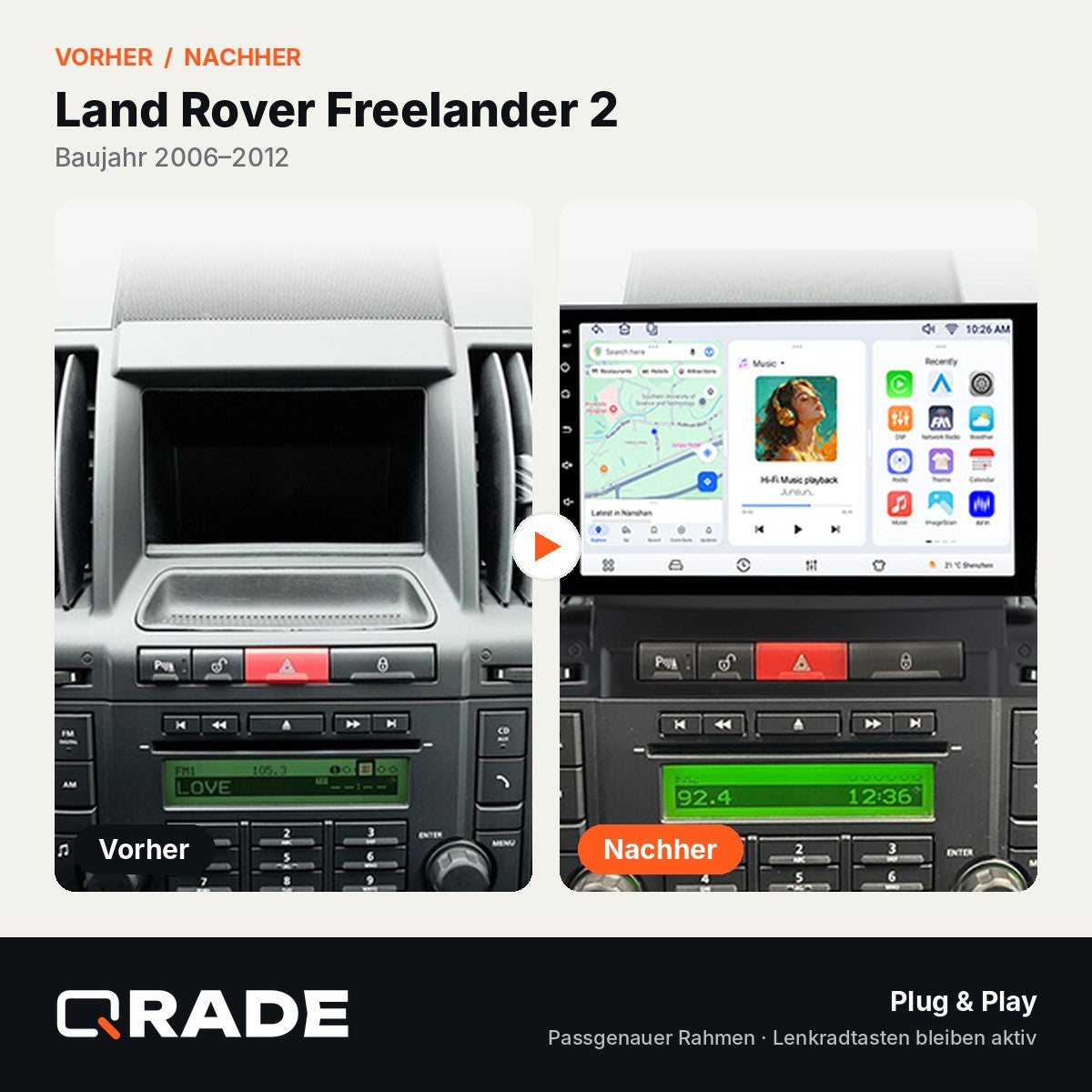 Land Rover Freelander 2 2006-2012 – Autoradio mit Wireless CarPlay & Android Auto