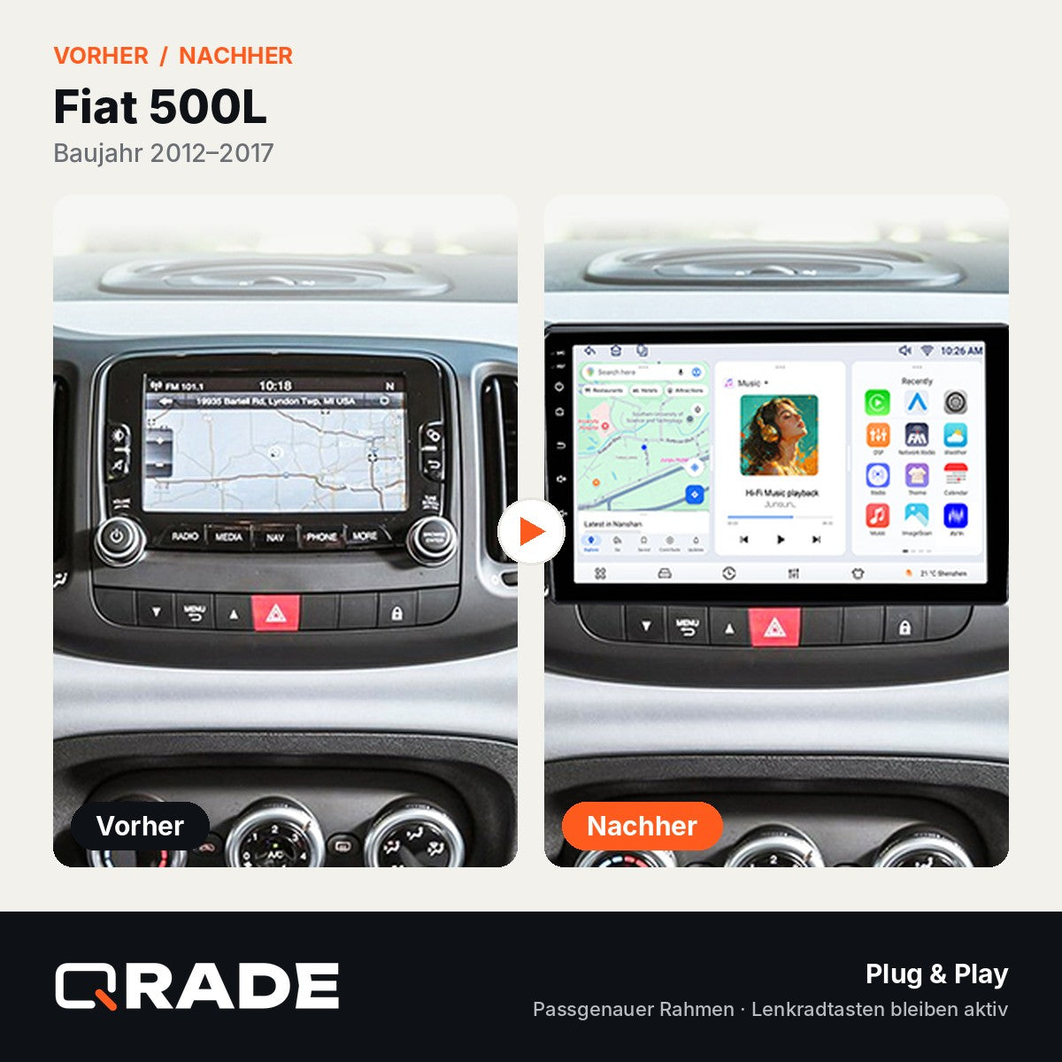 Fiat 500L 2012-2017 – Autoradio mit Wireless CarPlay & Android Auto