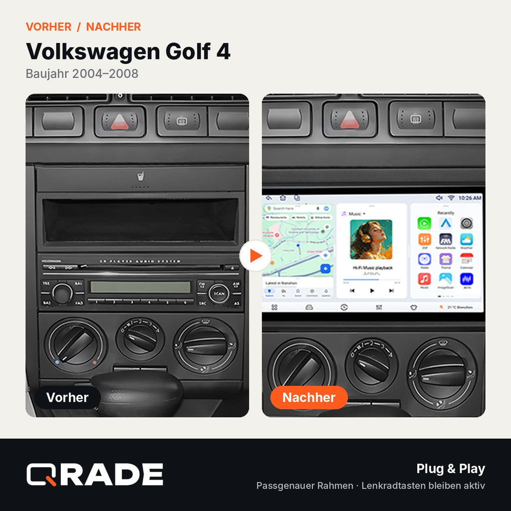 Volkswagen Golf Mk 4 2004-2008 – Autoradio mit Wireless CarPlay & Android Auto