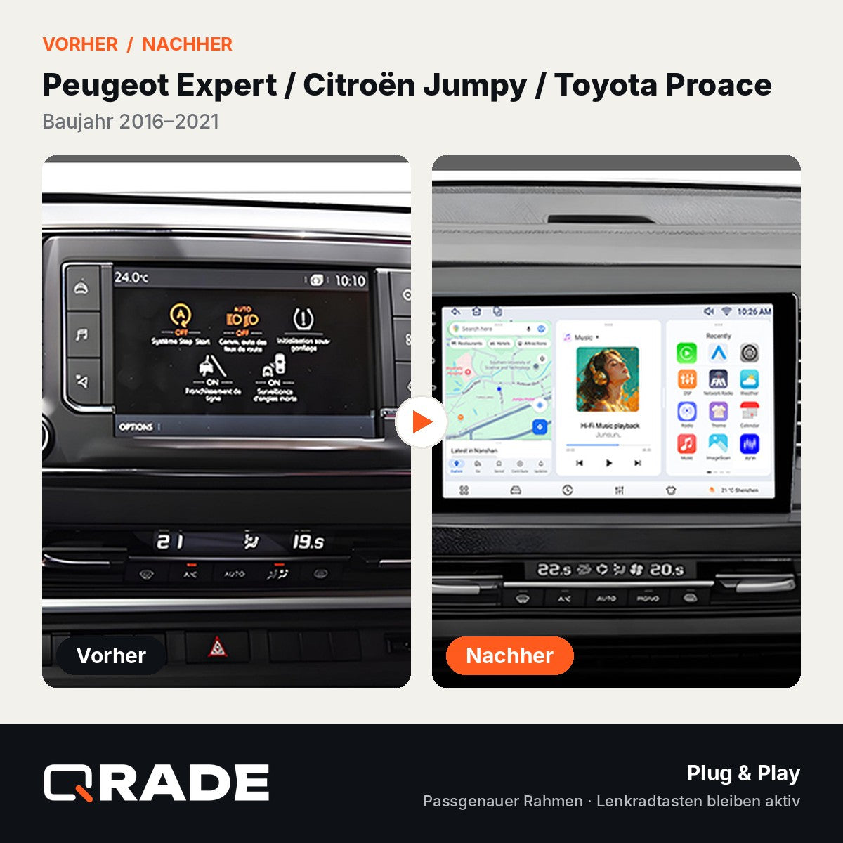 Citroen Jumpy 3 SpaceTourer 2006-2021 – Autoradio mit Wireless CarPlay & Android Auto