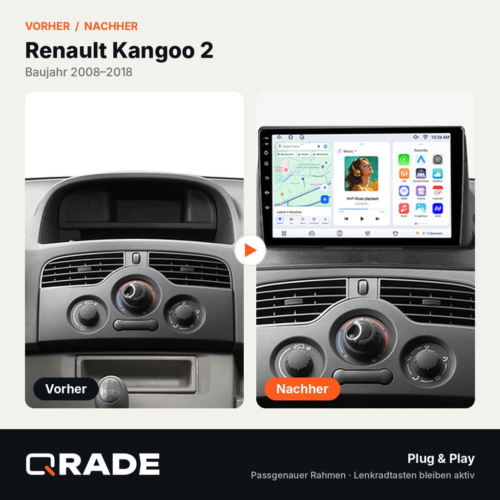 Renault Kangoo 2008-2018 – Autoradio mit Wireless CarPlay & Android Auto
