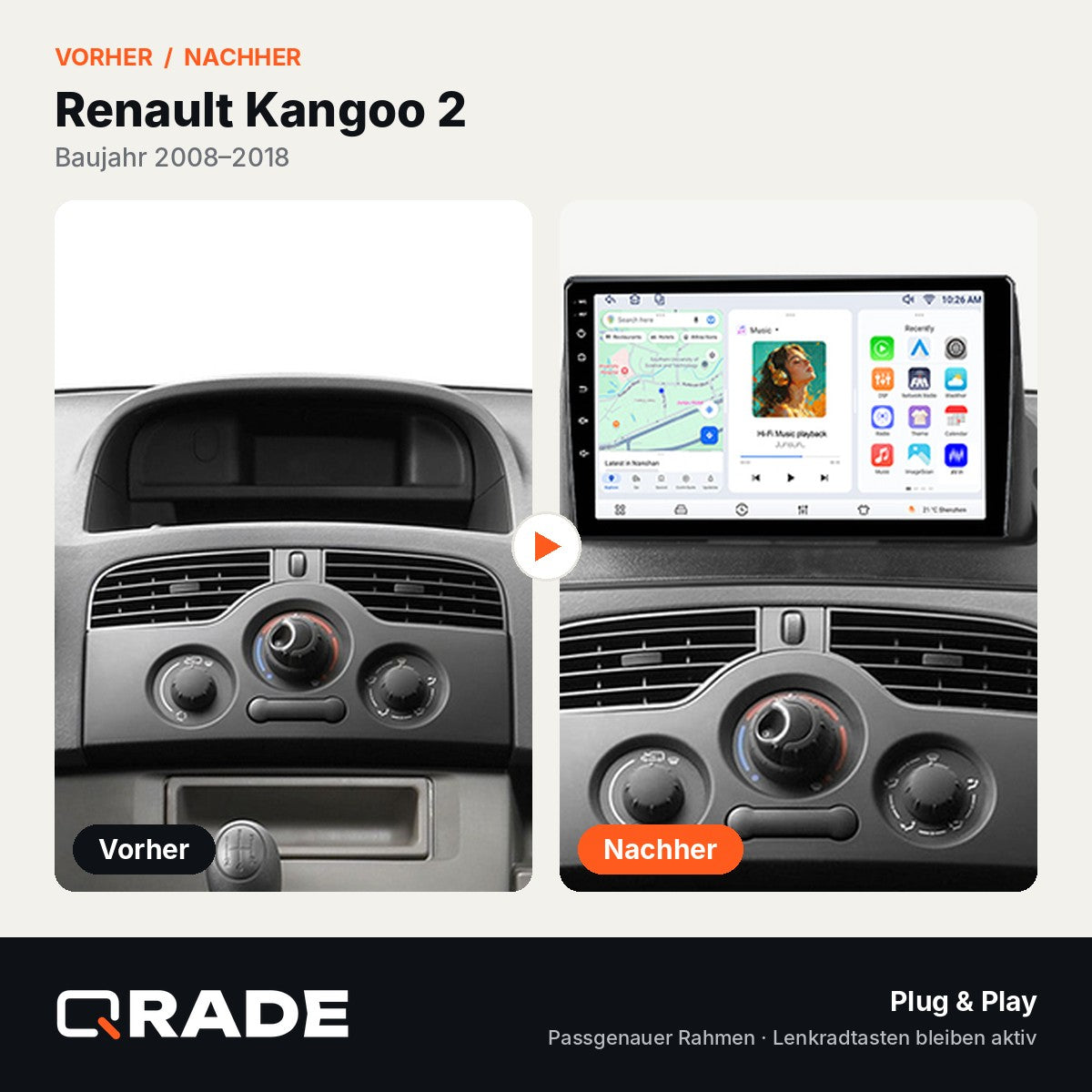 Renault Kangoo 2008-2018 – Autoradio mit Wireless CarPlay & Android Auto