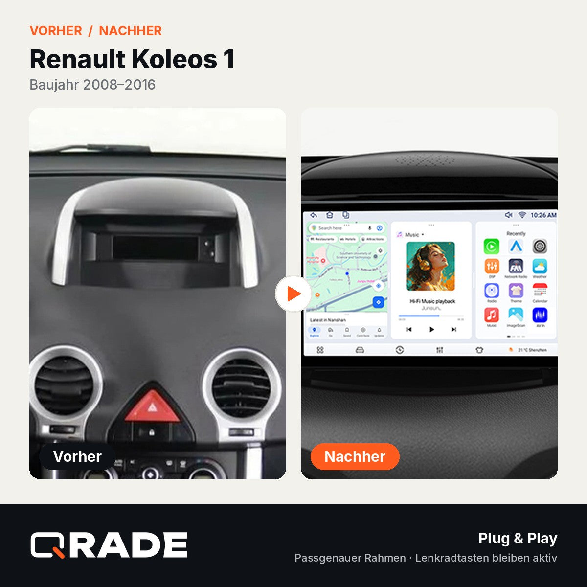 Renault Koleos 2008-2016 – Autoradio mit Wireless CarPlay & Android Auto