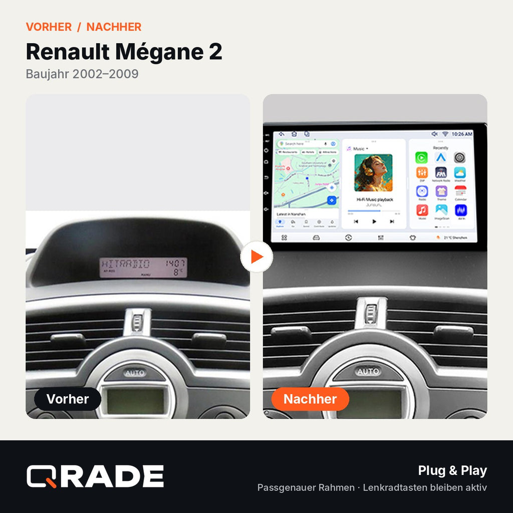 Renault Megane 2 2002-2009 – Autoradio mit Wireless CarPlay & Android Auto