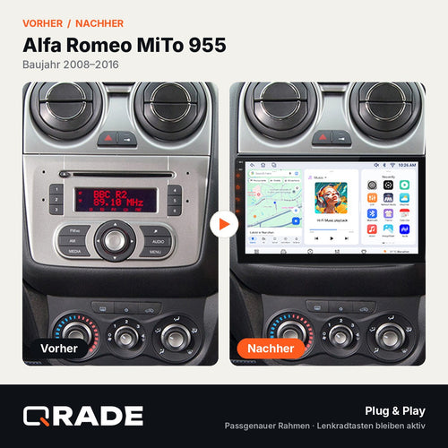 ALFA Romeo MiTo 955 2008 - 2016 – Autoradio mit Wireless CarPlay & Android Auto