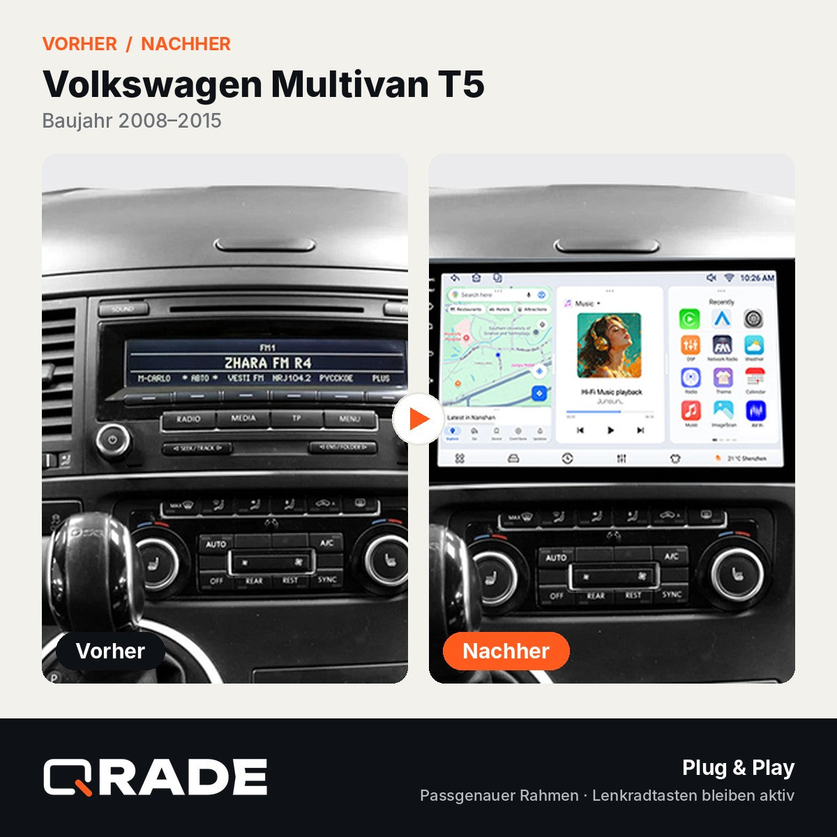 Multivan 2008-2015 – Autoradio mit Wireless CarPlay & Android Auto