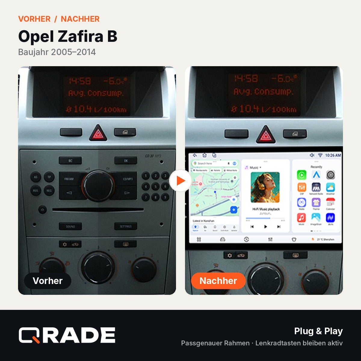 Opel Zafira B Astra H 2005-2014 – Autoradio mit Wireless CarPlay & Android Auto