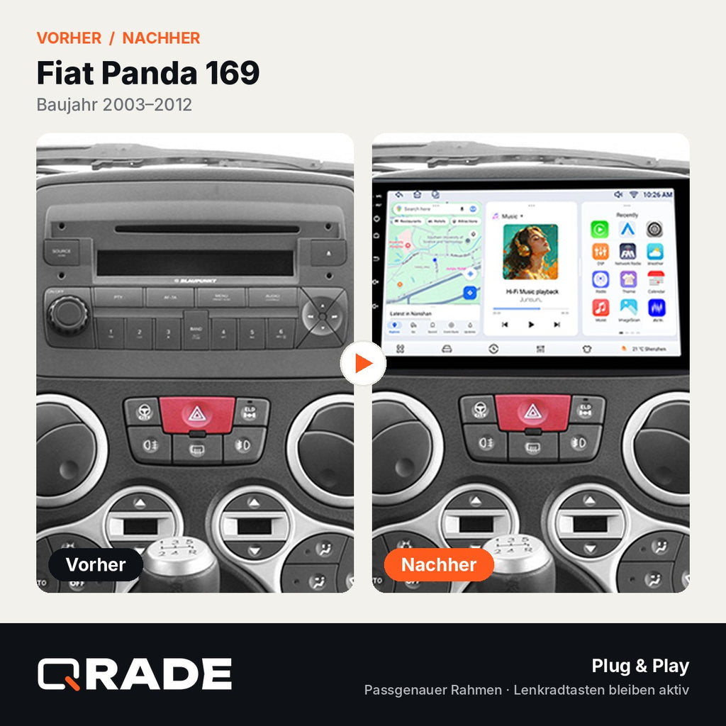 Fiat Panda 2003-2012 – Autoradio mit Wireless CarPlay & Android Auto