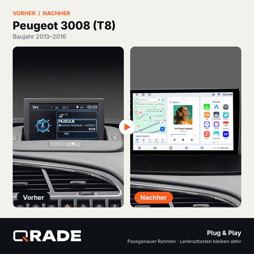Peugeot 3008 2013-2016 – Autoradio mit Wireless CarPlay & Android Auto