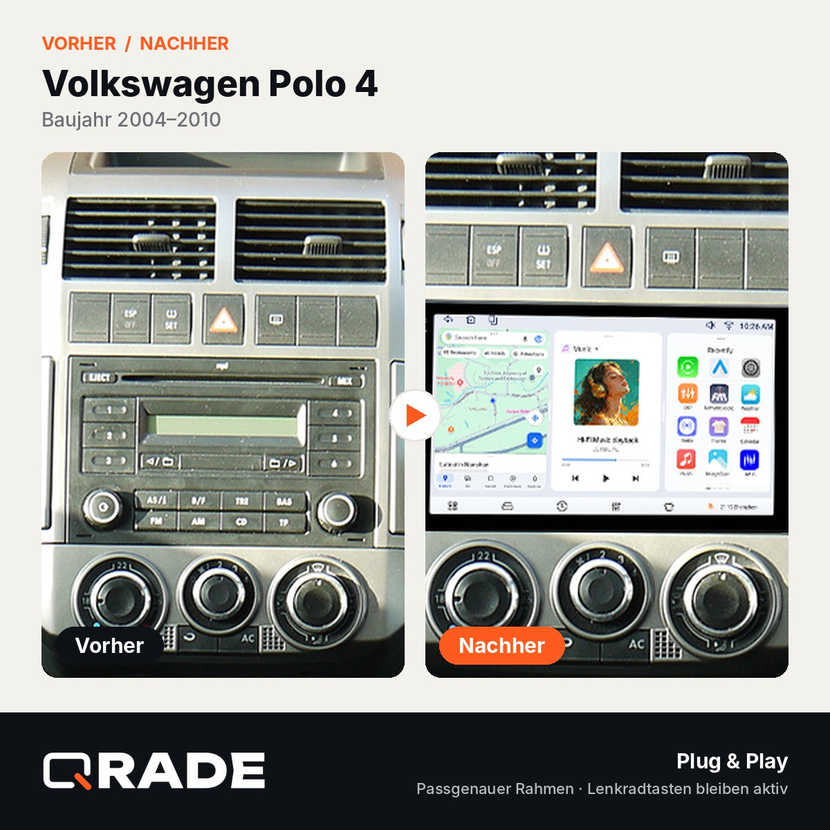 POLO (9INCH)2004-2010 – Autoradio mit Wireless CarPlay & Android Auto