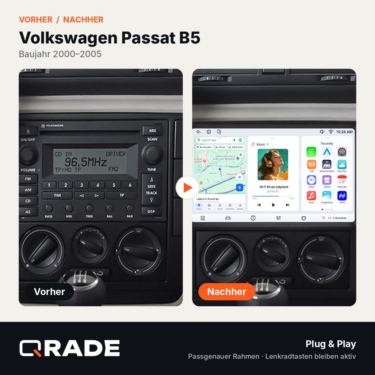 Passat B5 2000-2005 – Autoradio mit Wireless CarPlay & Android Auto