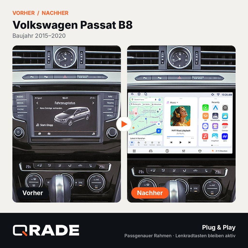 Volkswagen Passat B8 2015-2020 – Autoradio mit Wireless CarPlay & Android Auto