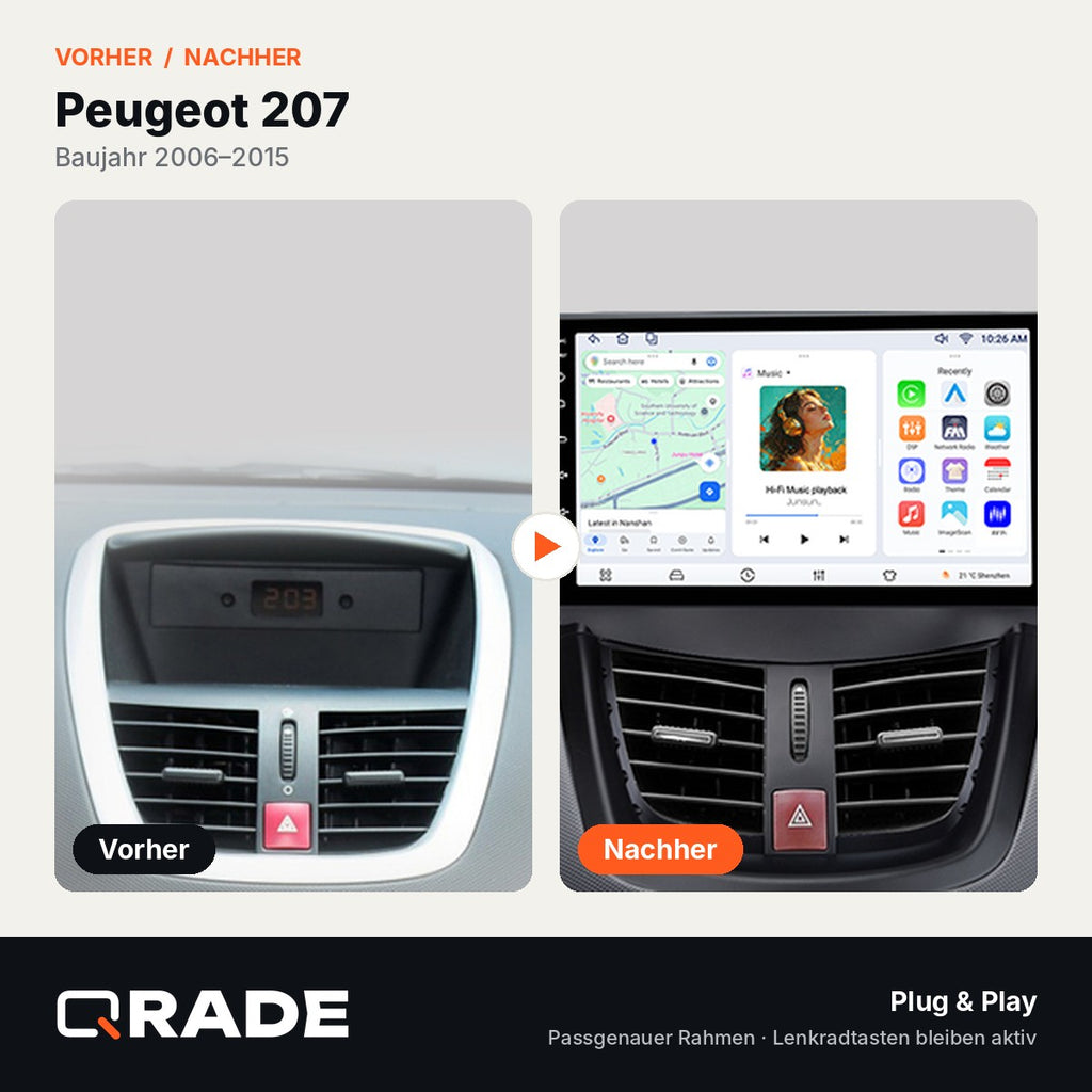 Peugeot 207 2006-2015 – Autoradio mit Wireless CarPlay & Android Auto