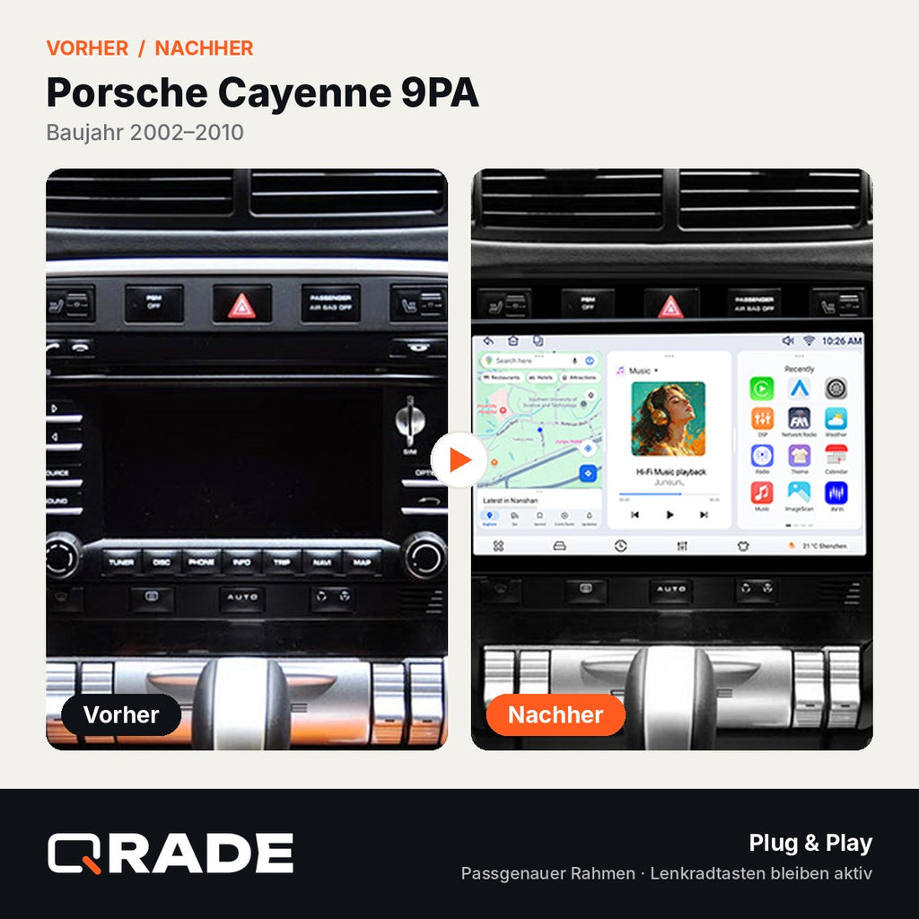 Porsche Cayenne 1 9PA 2002-2010 – Autoradio mit Wireless CarPlay & Android Auto