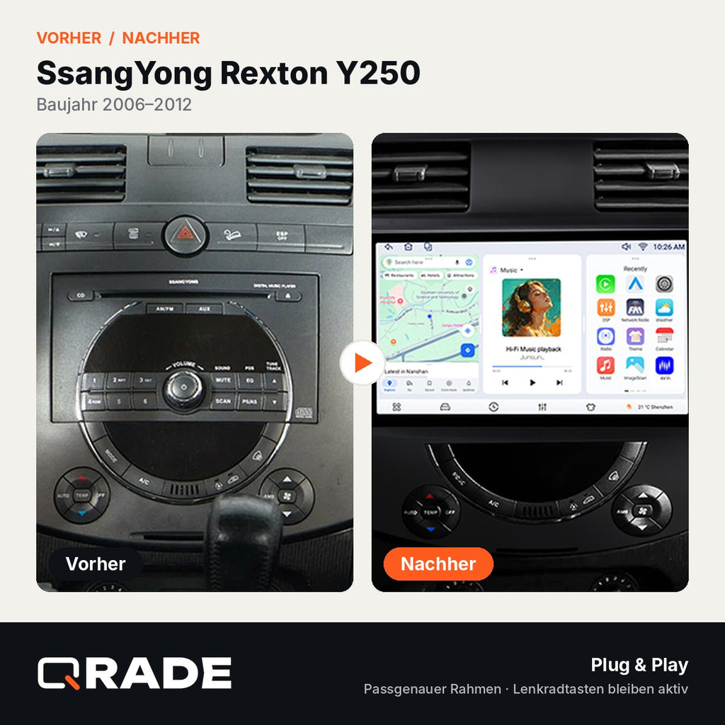SsangYong Rexton Y250 2006-2012 – Autoradio mit Wireless CarPlay & Android Auto