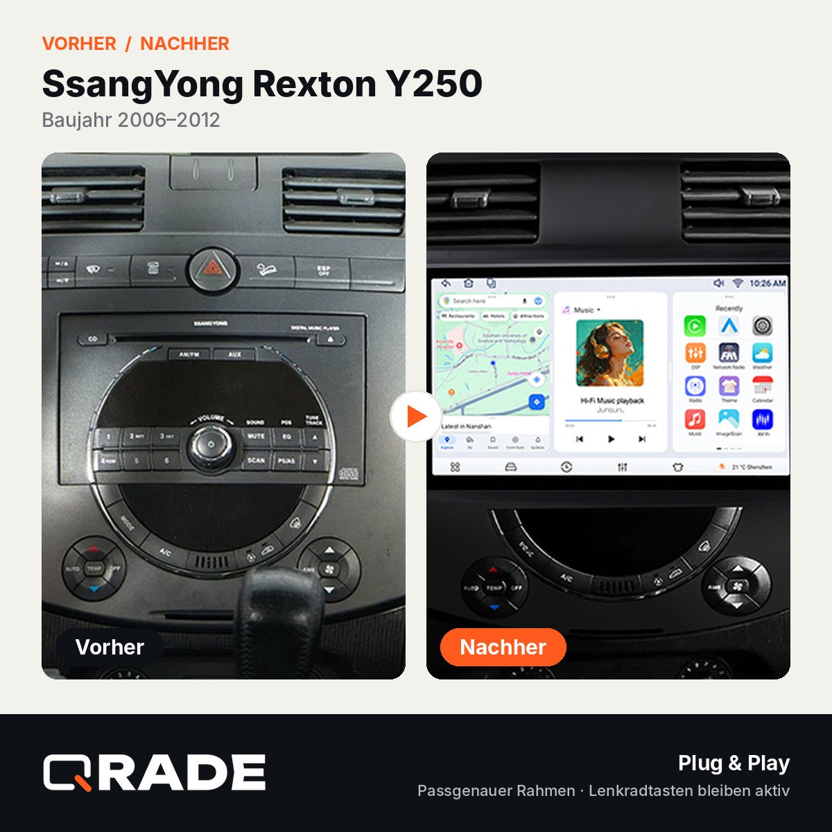 SsangYong Rexton Y250 2006-2012 – Autoradio mit Wireless CarPlay & Android Auto