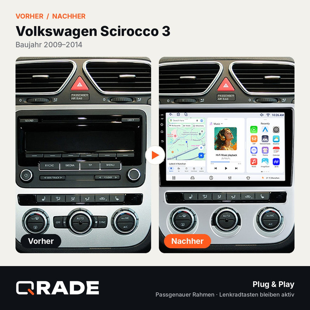 VOLKSWAGEN SCIROCCO 2009-2014 – Autoradio mit Wireless CarPlay & Android Auto