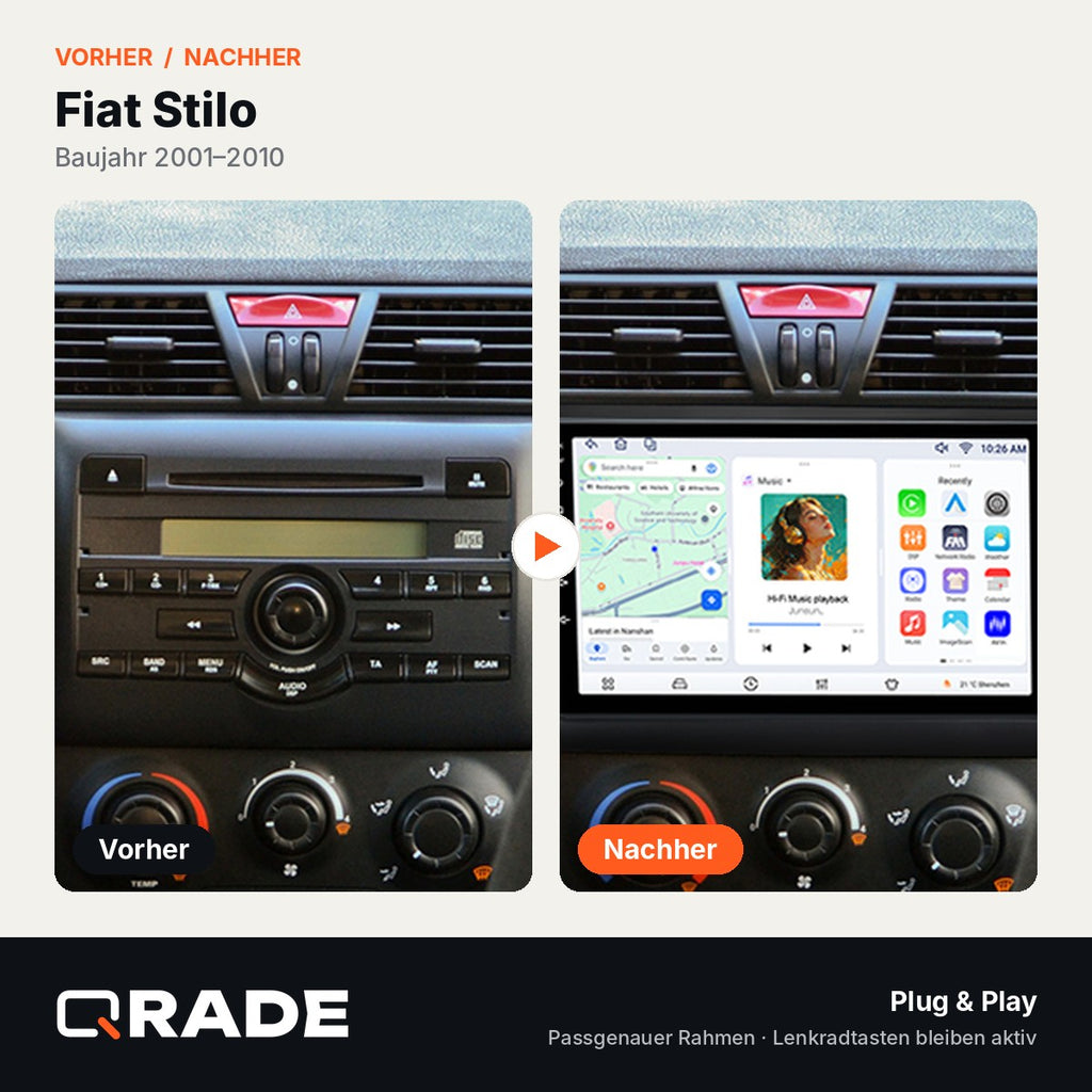 Fiat Stilo 2010 – Autoradio mit Wireless CarPlay & Android Auto