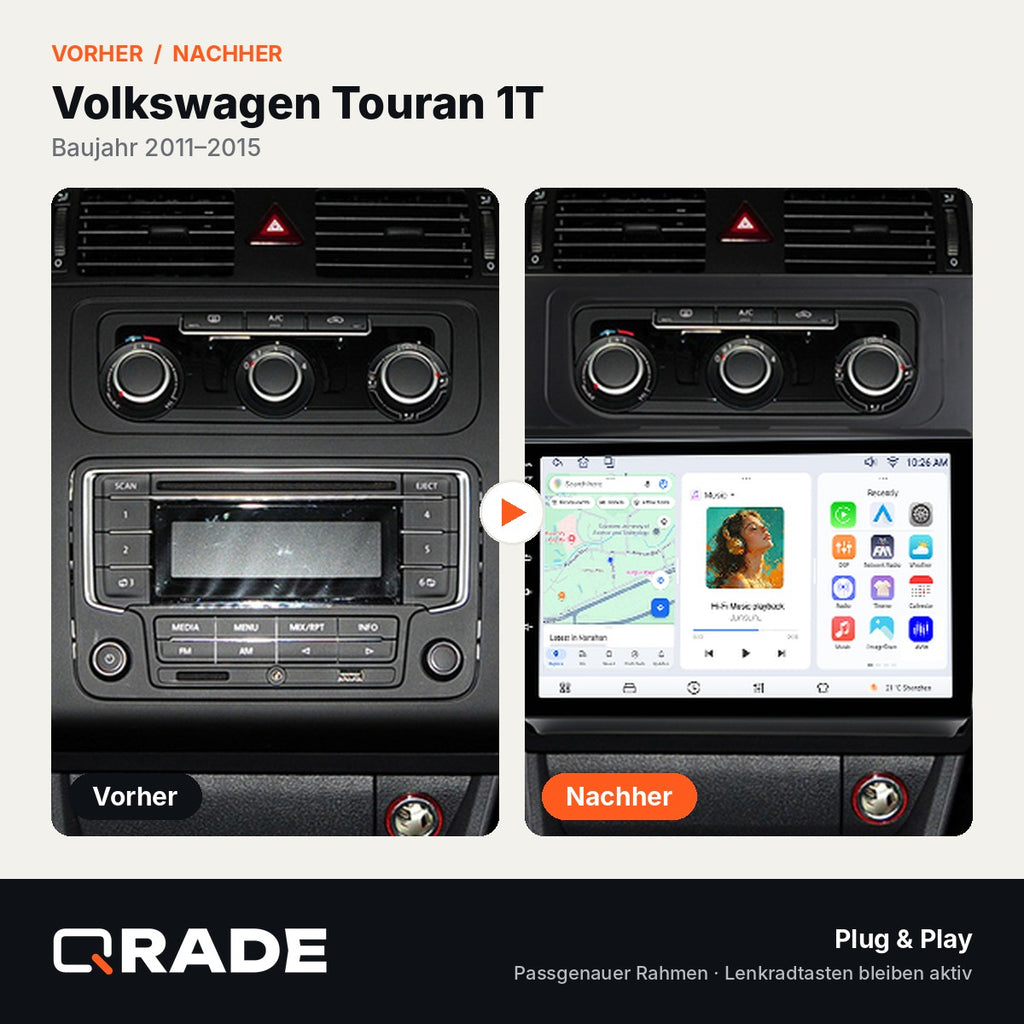 VOLKSWAGEN TOURAN 2011-2015 – Autoradio mit Wireless CarPlay & Android Auto