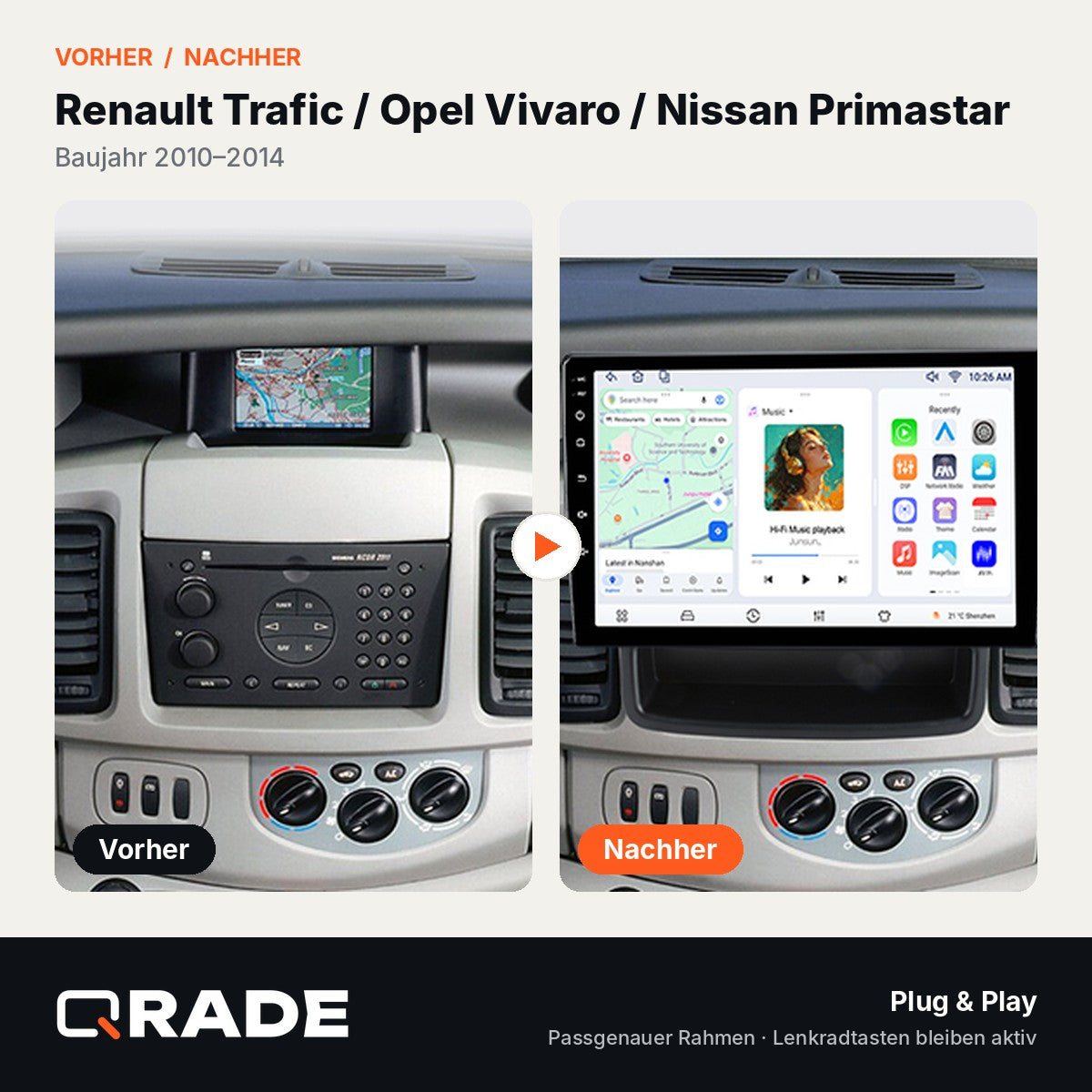 Nissan Primastar J4 For Opel Vivaro X83 For Renault Trafic 2010-2014 – Autoradio mit Wireless CarPlay & Android Auto