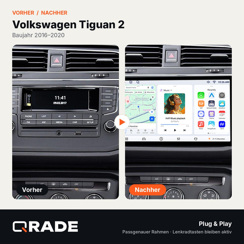 Volkswagen Tiguan R-line 2016-2020 – Autoradio mit Wireless CarPlay & Android Auto
