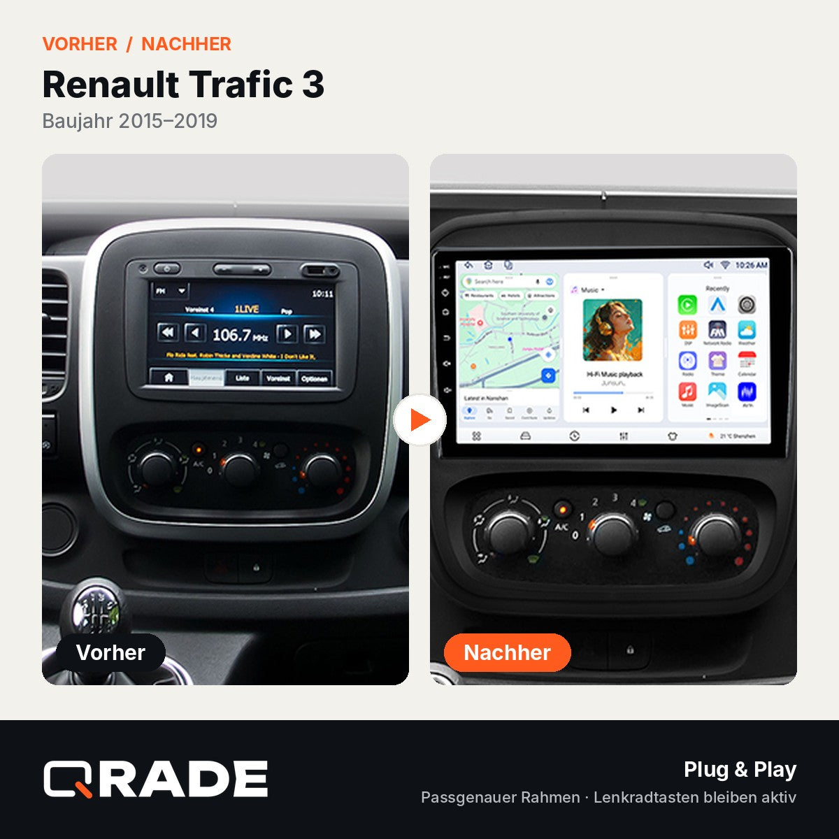 Renault trafic / opel vivaro 2015-2019 – Autoradio mit Wireless CarPlay & Android Auto