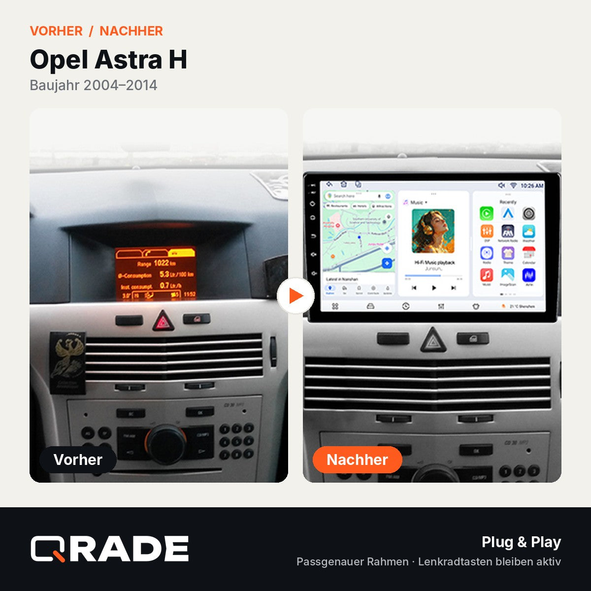 Opel Astra H/Zafira B 2004 -2014 – Autoradio mit Wireless CarPlay & Android Auto