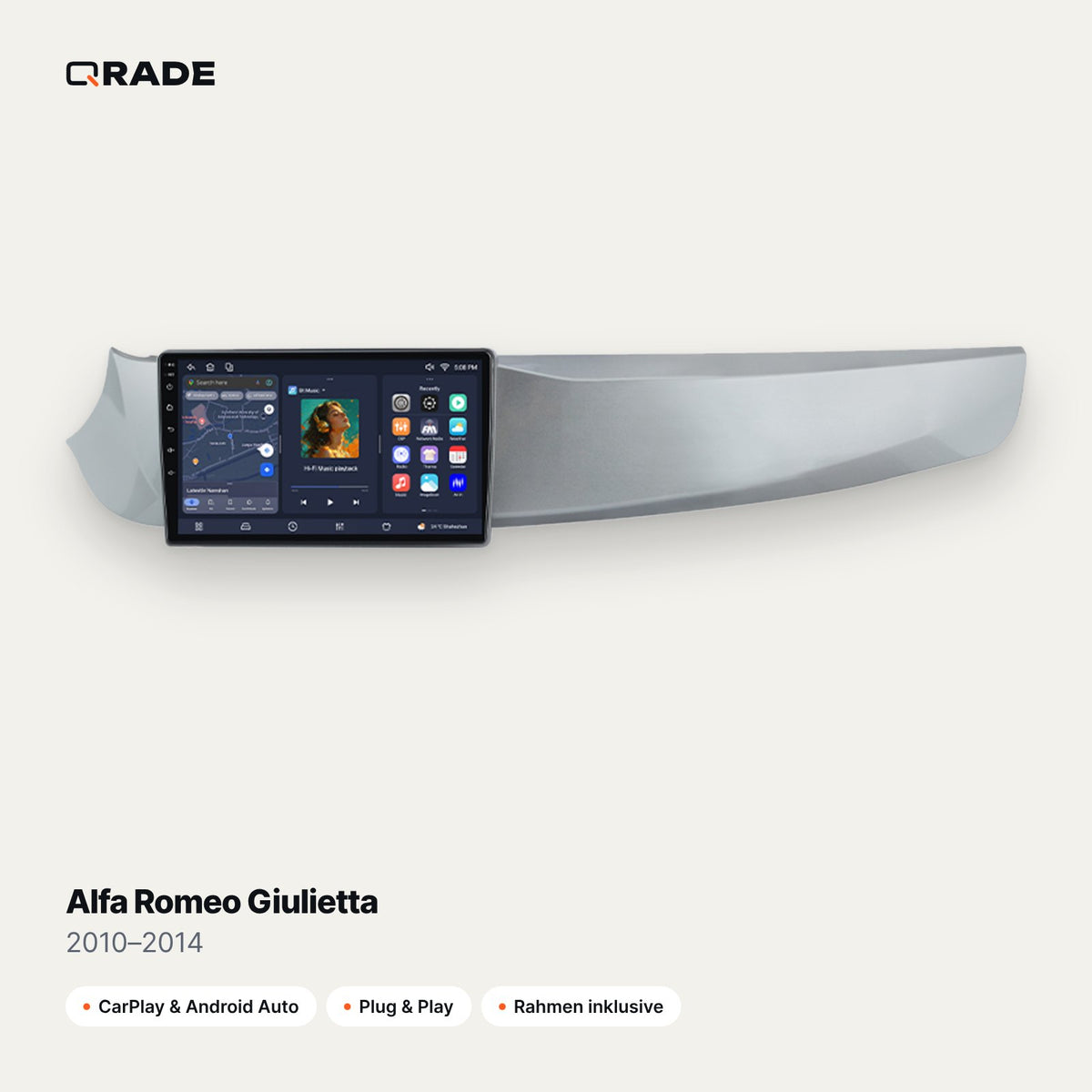 Qrade Autoradio für Alfa Romeo Giulietta (2010–2014) mit Wireless CarPlay & Android Auto