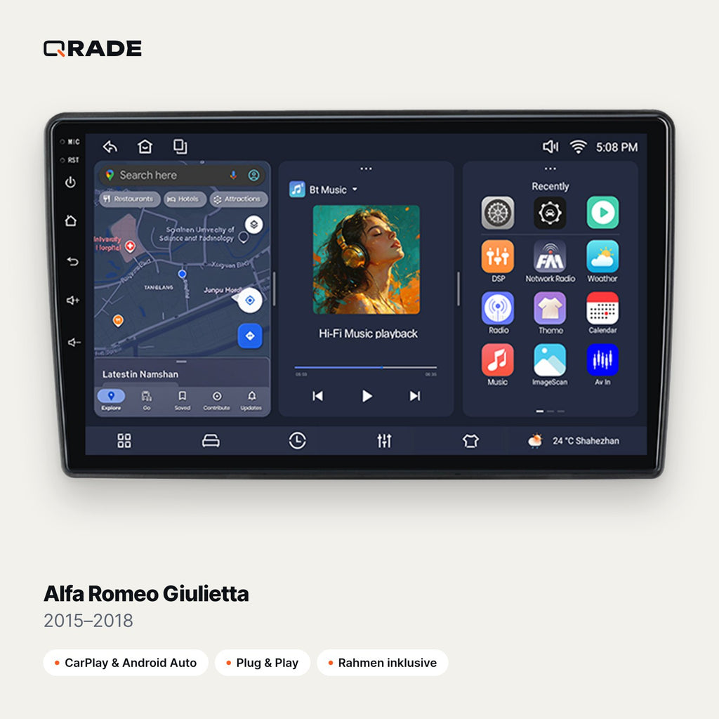 Qrade Autoradio für Alfa Romeo Giulietta (2015–2018) mit Wireless CarPlay & Android Auto
