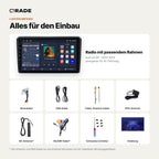 Lieferumfang: Audi A3 8P (2003–2013) – Qrade Autoradio mit Rahmen und Kabelsatz