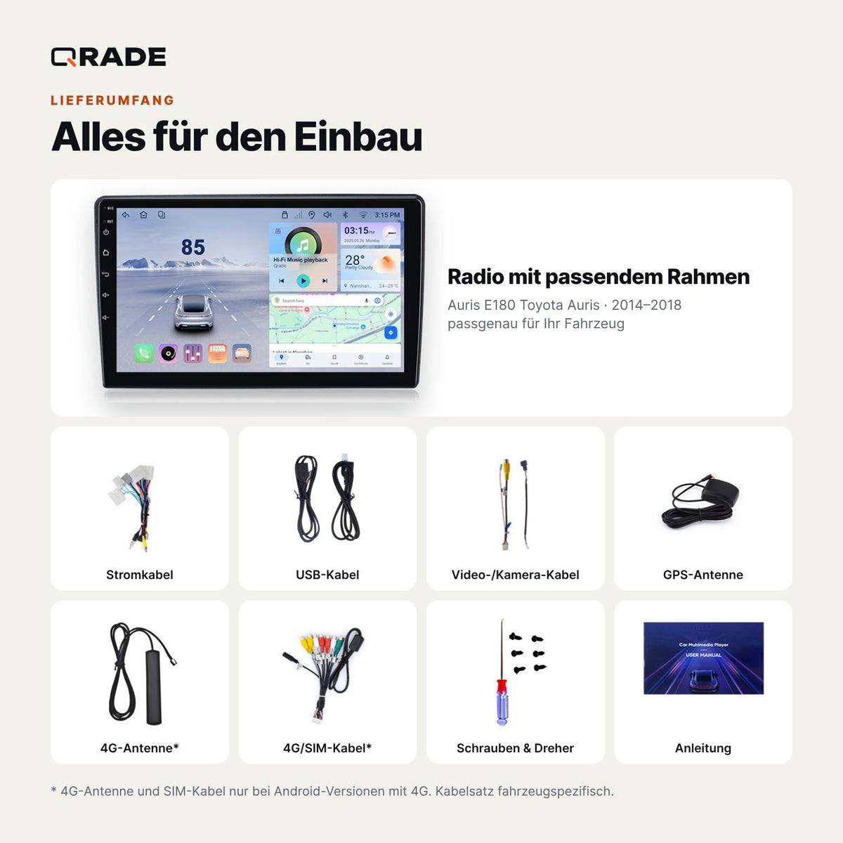 Auris E180 Toyota Auris 2014-2018 – Autoradio mit Wireless CarPlay & Android Auto